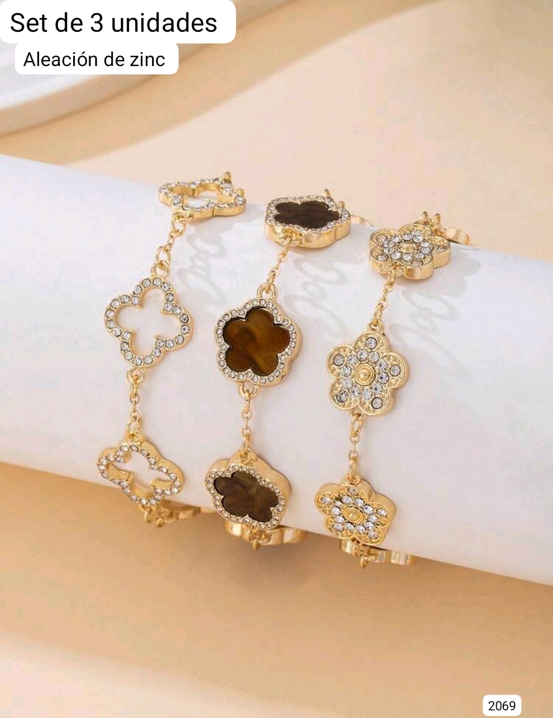 SET DE 3 PULSERAS ESTILO VANCLEF CAFE