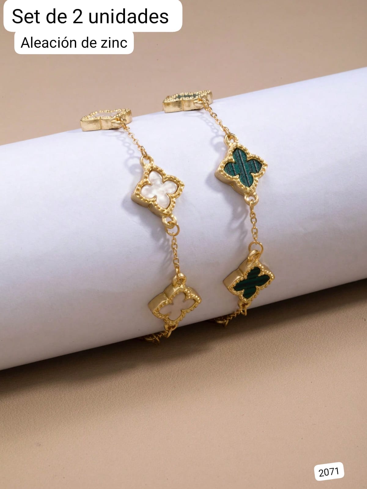 SET DE 2 PULSERAS ESTILO0 VANCLEF BLANCA Y VERDE