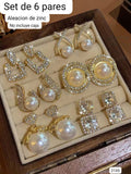 6 PARES DE ARETES CON PERLAS