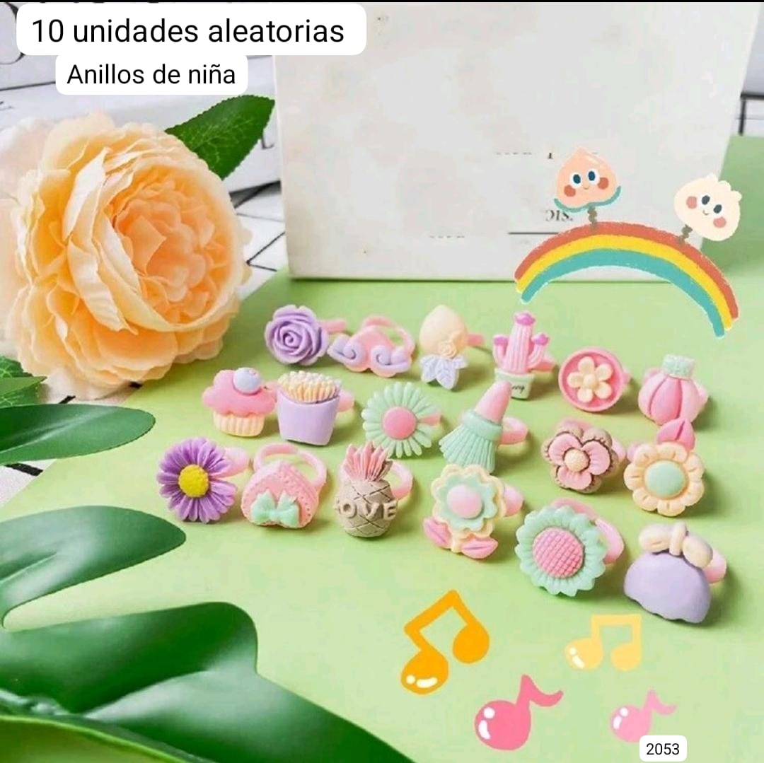 10 PIEZAS DE ANILLOS AJUSTABLES DE NIÑA