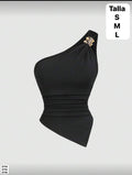 BLUSA SWEETRA ASIMETRICA CON DIJEN DE METAL