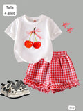 CONJUNTO DE CAMISA BLANCA CON CEREZA DE NIÑA