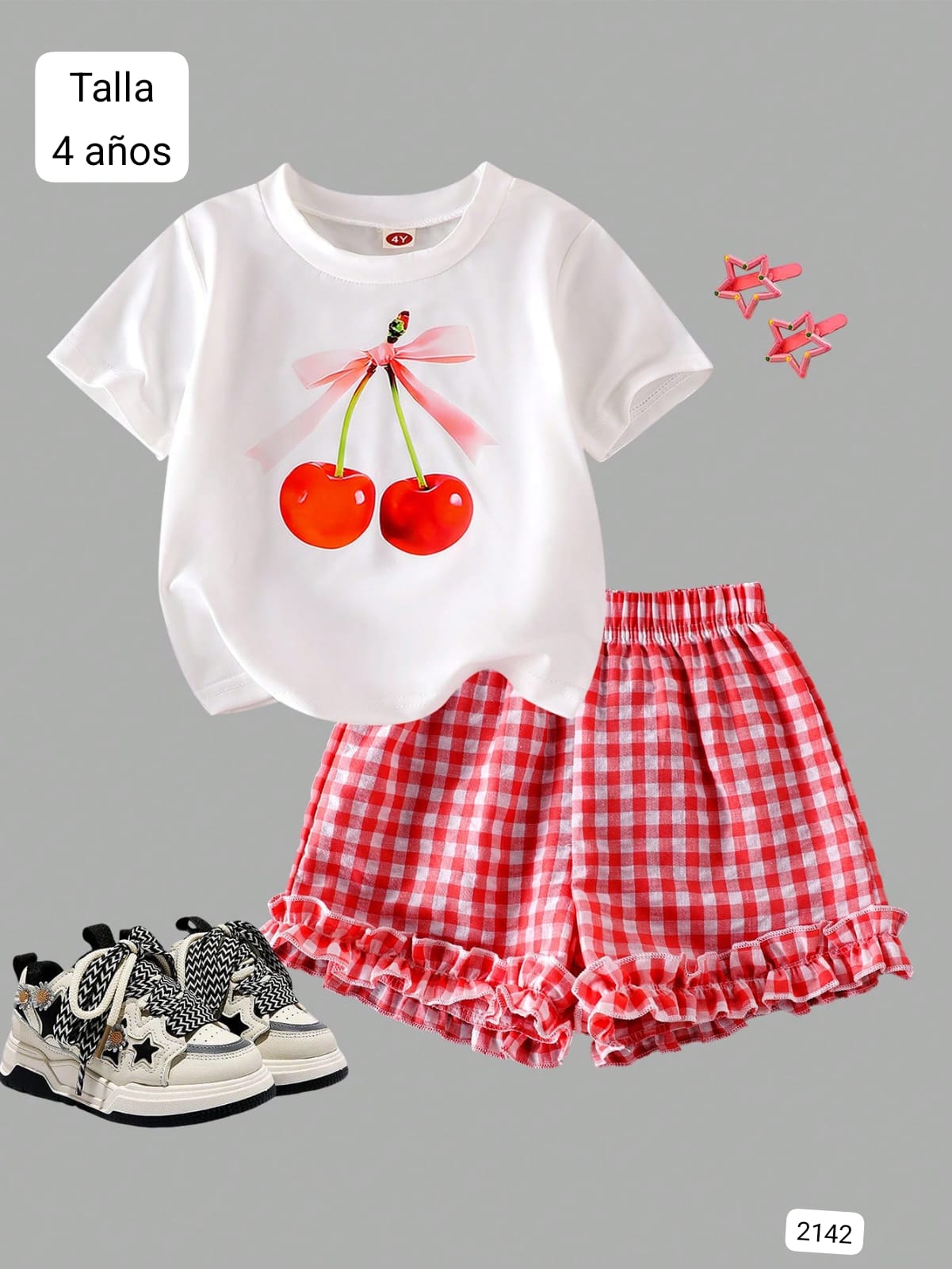 CONJUNTO DE CAMISA BLANCA CON CEREZA DE NIÑA
