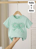 CAMISA VERDE MENTA CON CHONGO BORDADO Y PERLAS DE NIÑA