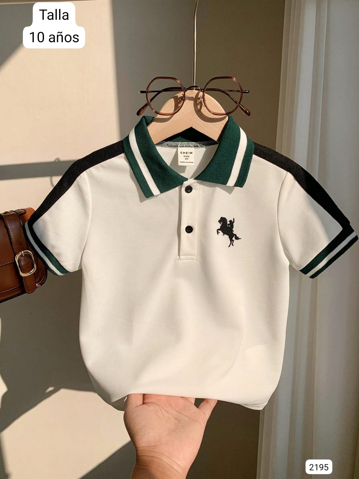 CAMISA POLO BLANCA CON VERDE DE VARON