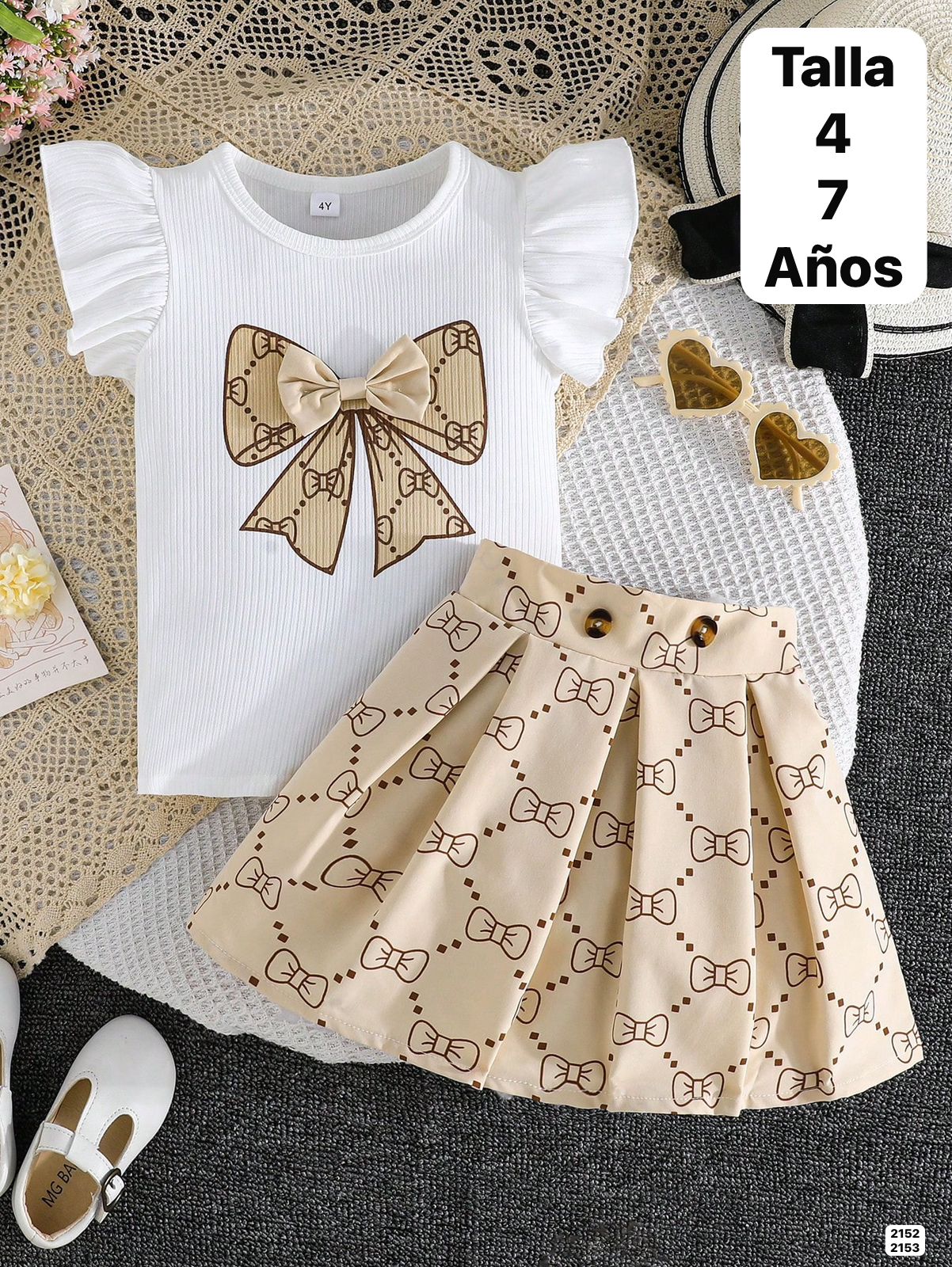 CONJUNTO DE FALDA BEIGE DE NIÑA