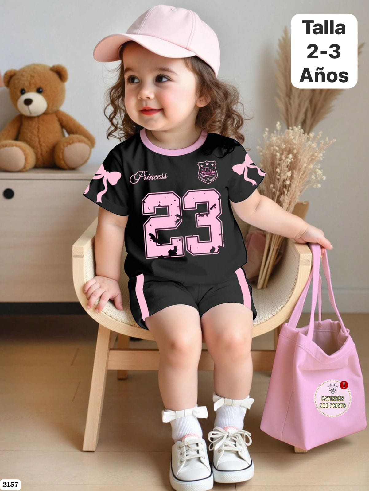 CONJUNTO NEGRO CON ROSA DE SHORT DE NIÑA