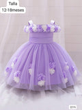 VESTIDO MORADO CON FLORES MORADAS Y BLANCAS DE NIÑA