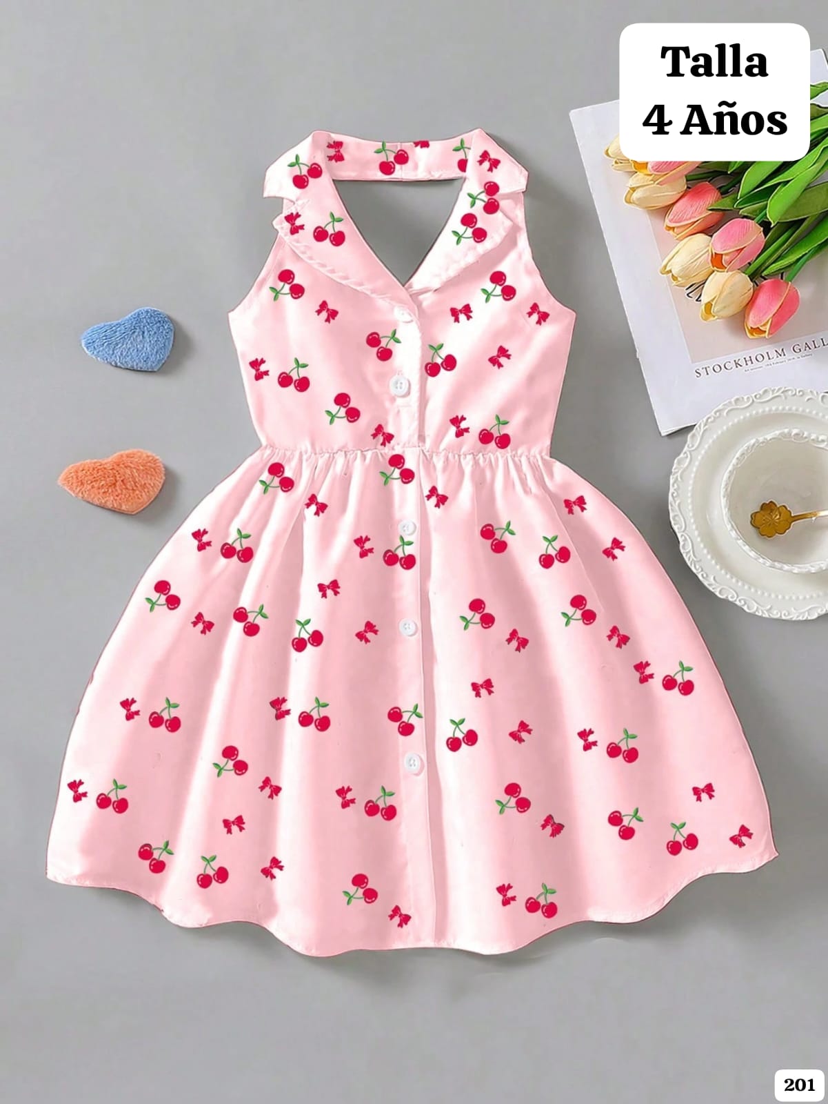 VESTIDO ROSA CON CEREZAS DE NIÑA