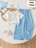 CONJUNTO DE PANTALONETA CELESTE DE NIÑA