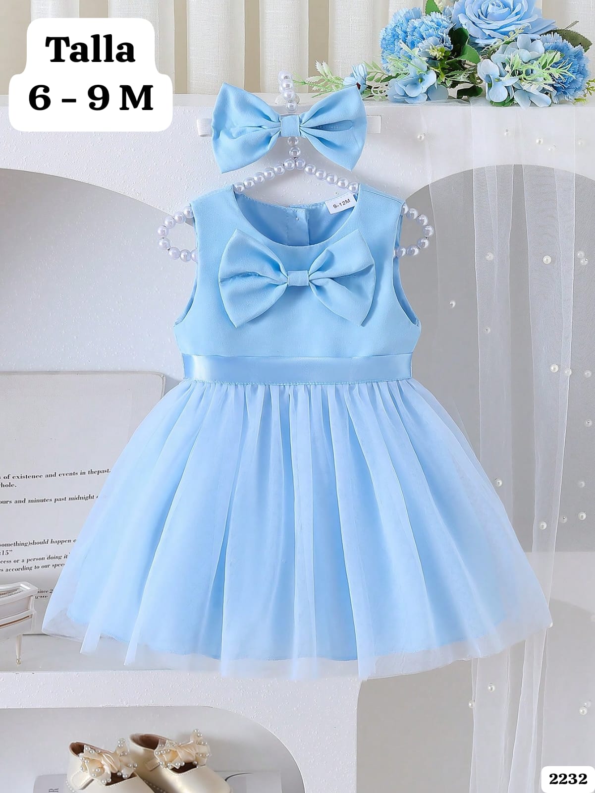 VESTIDO CELESTE DE NIÑA CON VINCHA