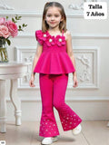 CONJUNTO DE PANTALONETA ROSADA FUCSIA DE NIÑA