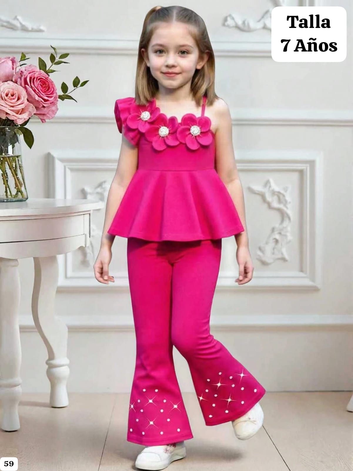 CONJUNTO DE PANTALONETA ROSADA FUCSIA DE NIÑA