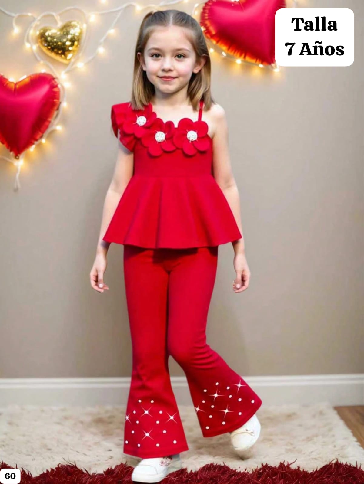 CONJUNTO DE PANTALONETA ROJA DE NIÑA