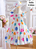 VESTIDO BLANCO CON FLORES DE COLORES DE NIÑA