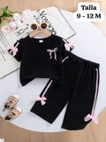 CONJUNTO DE PANTALONETA NEGRA CON CHONGOS ROSAS DE NIÑA