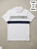 CAMISA BLANCA CON FRANJA AZUL Y GRIS