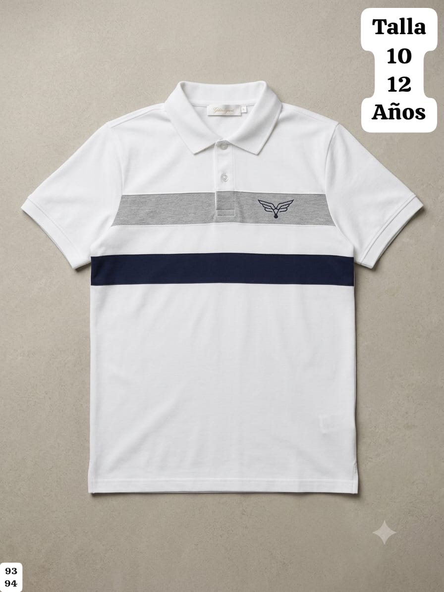 CAMISA BLANCA CON FRANJA AZUL Y GRIS