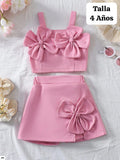 CONJUNTO ROSA DE FALDA CON FLOR DE NIÑA