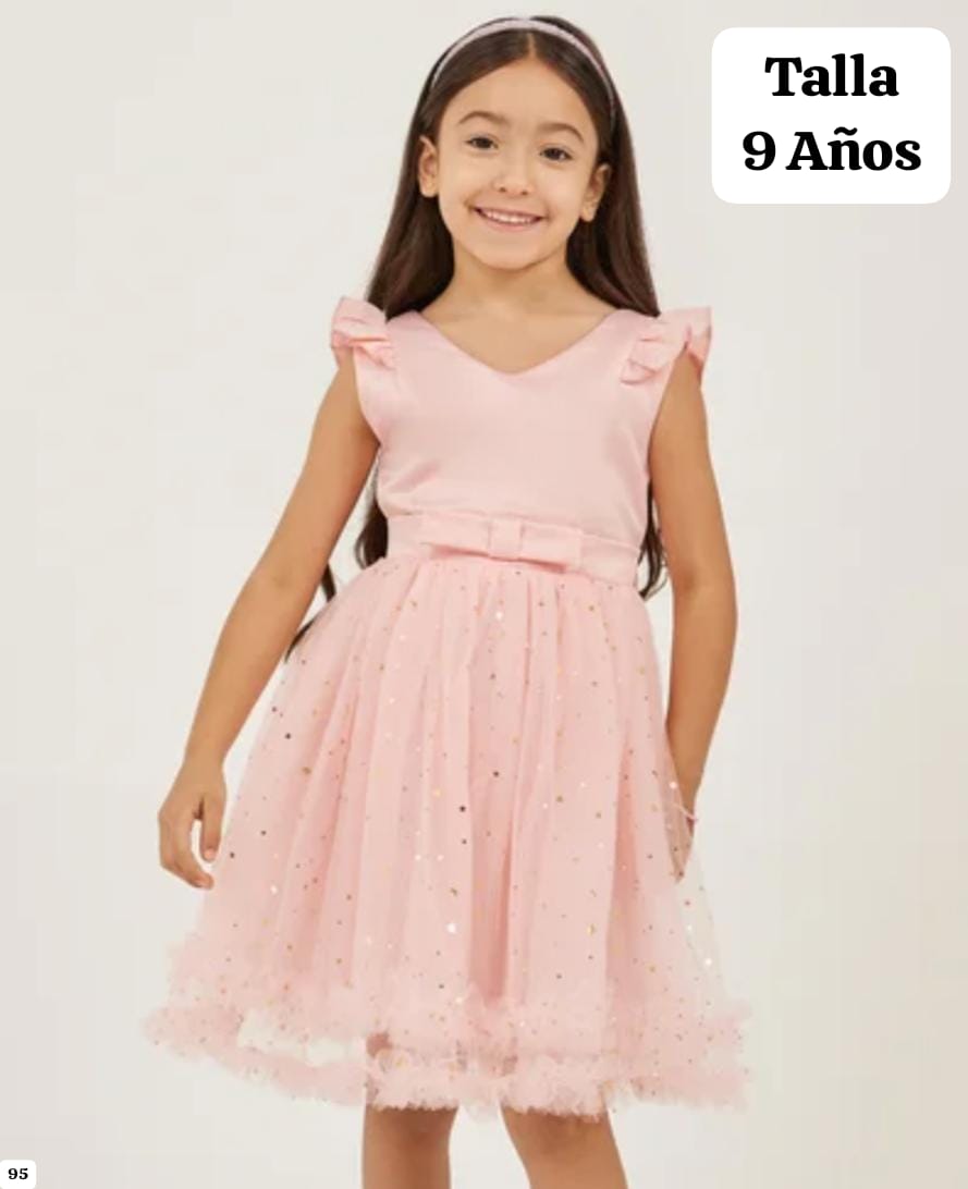 VESTIDO ROSA VIEJA CON BRILLOS DE CORAZON