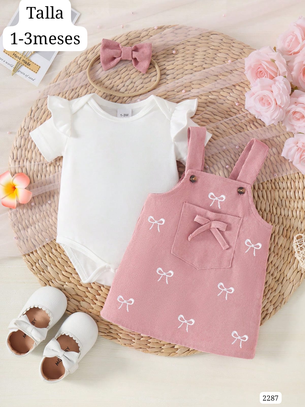 CONJUNTO DE MAMELUCO Y OVEROL ROSA DE BEBÉ