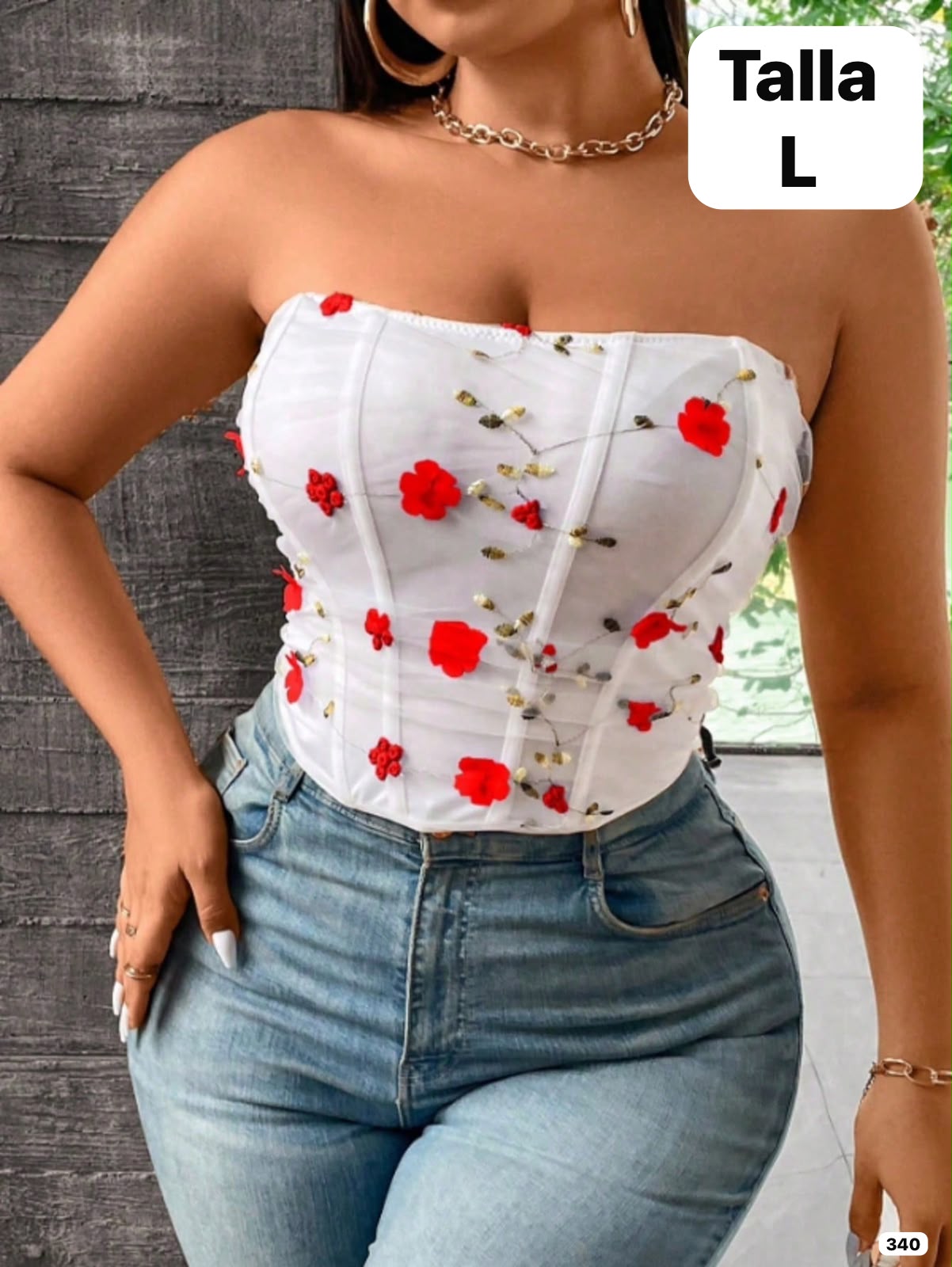 TOP BLANCO CON FLORES ROJAS