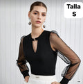 BLUSA MANGA LARGA NEGRA DE MUJER