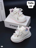 TENIS BLANCOS CON ROSA DE NIÑA TALLA 22