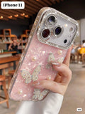 FUNDA DE CELULAR IPHONE 11 CON MARIPOSAS, PERLAS Y EFECTOS VISUALES