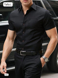 CAMISA NEGRA DE BOTONES MANGA CORTA DE HOMBRE