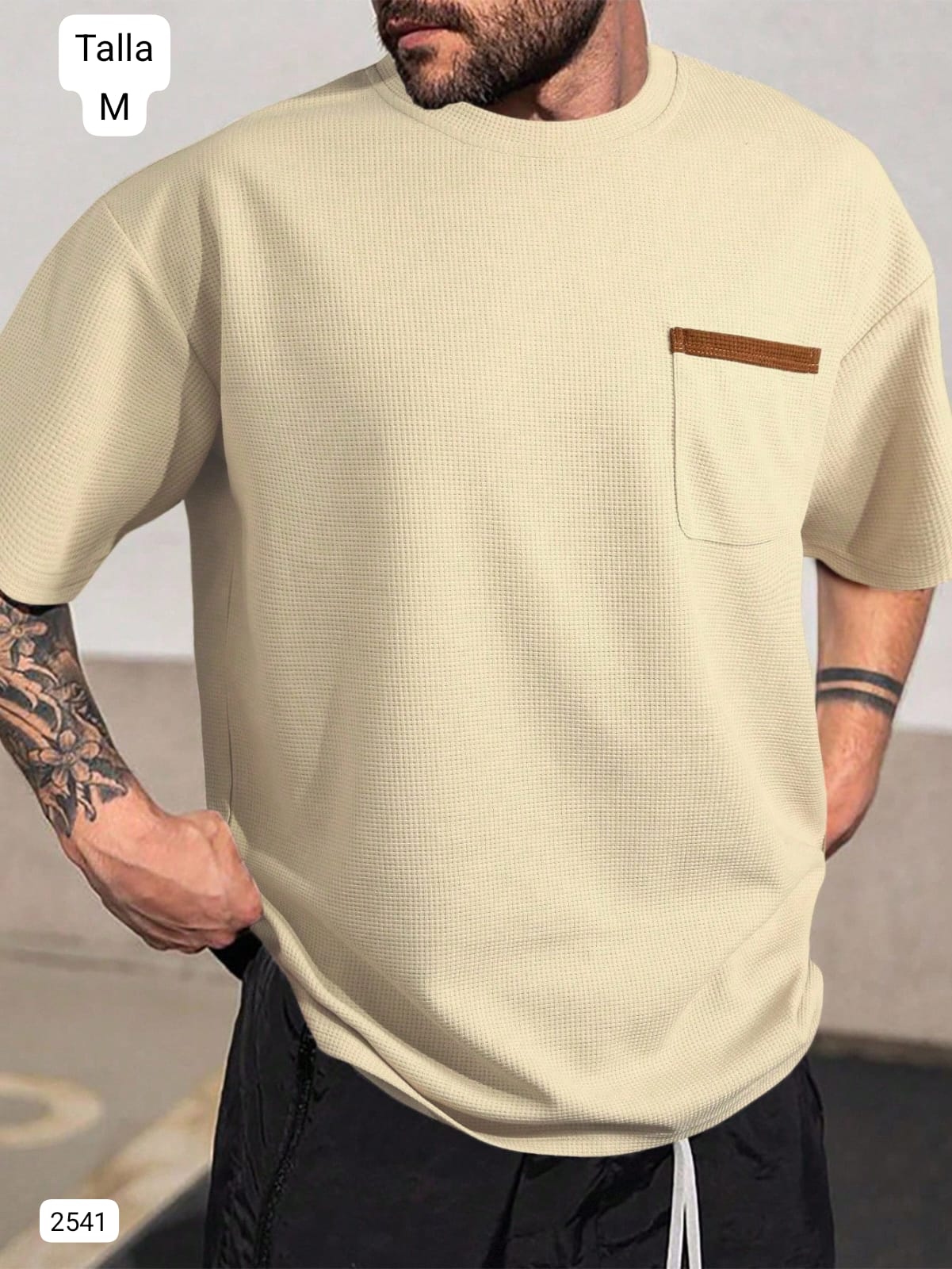 CAMISA BEIGE MANGA CORTA DE HOMBRE