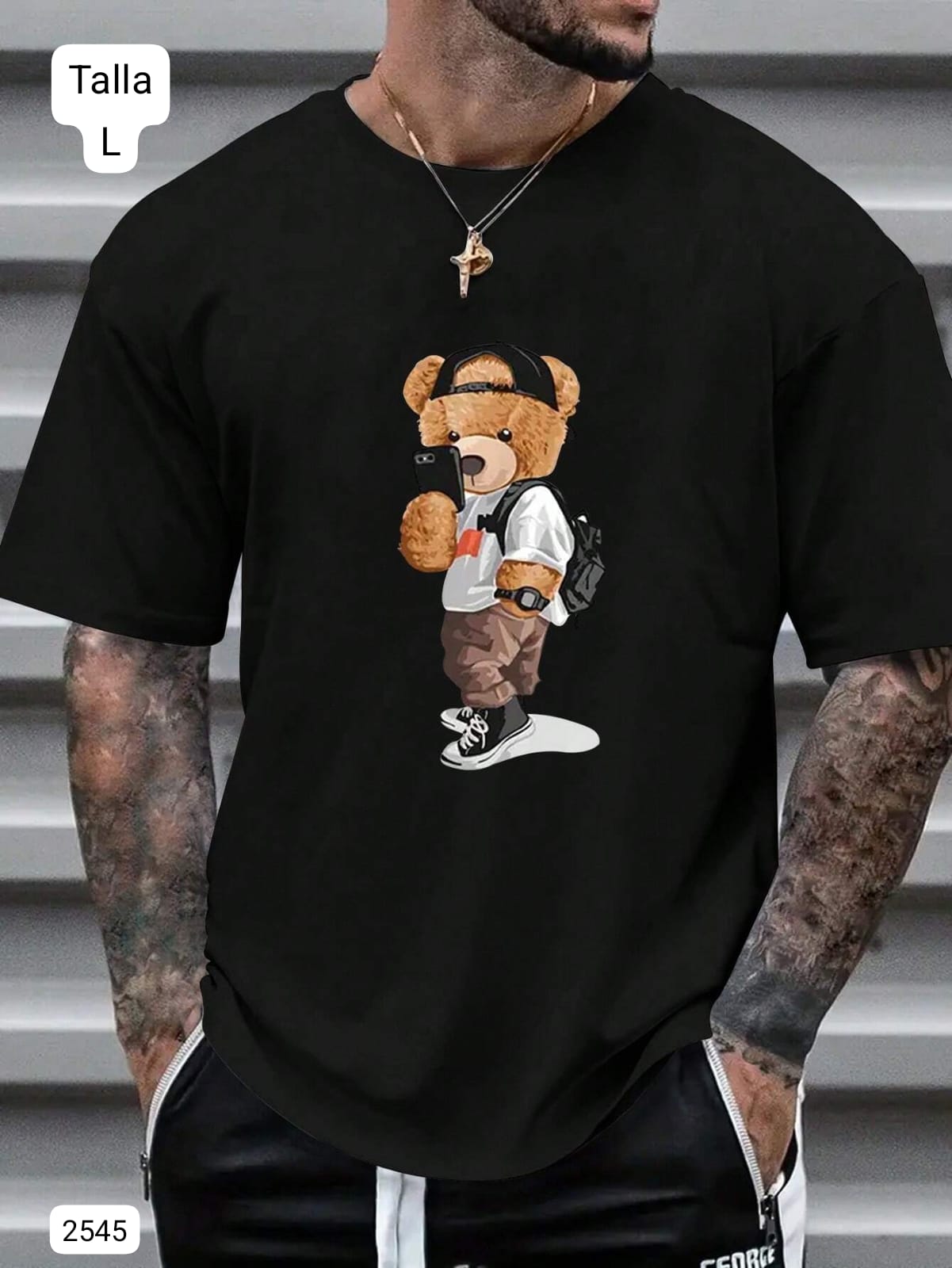 CAMISETA NEGRA DE OSO DE HOMBRE