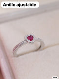 ANILLO AJUSTABLE PLATEADO CON CORAZON ROJO