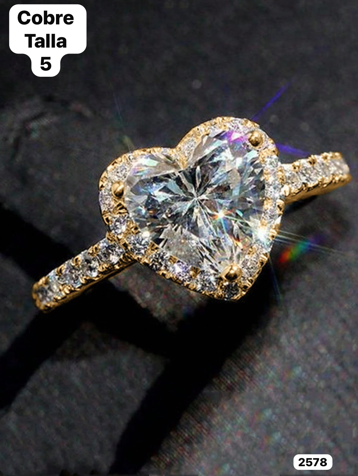ANILLO DE COBRE CON CORAZÒN TRASPARENTE TALLA 5