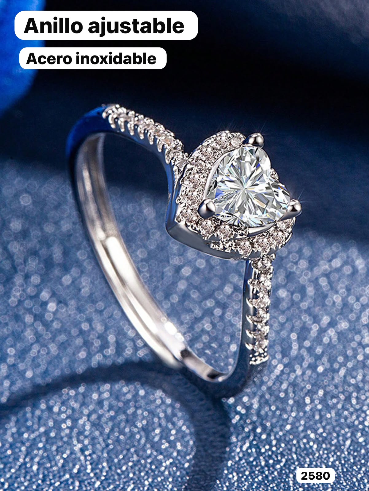 ANILLO AJUSTABLE CON ACERO DE CORAZÒN TRANSPARENTE