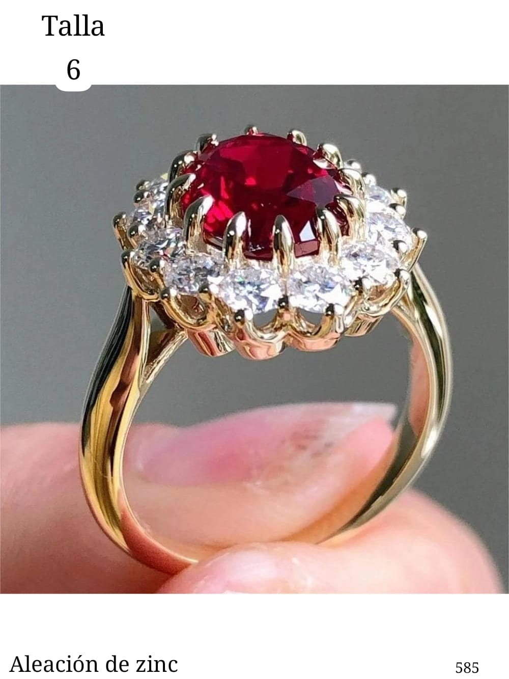 ANILLO DORADO CON ROJO TALLA 6