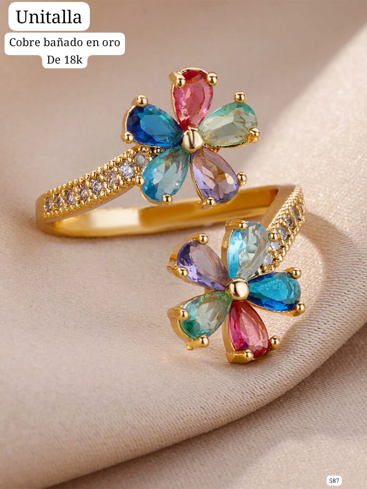 ANILLO AJUSTABLE CON FLORES DE COLORES