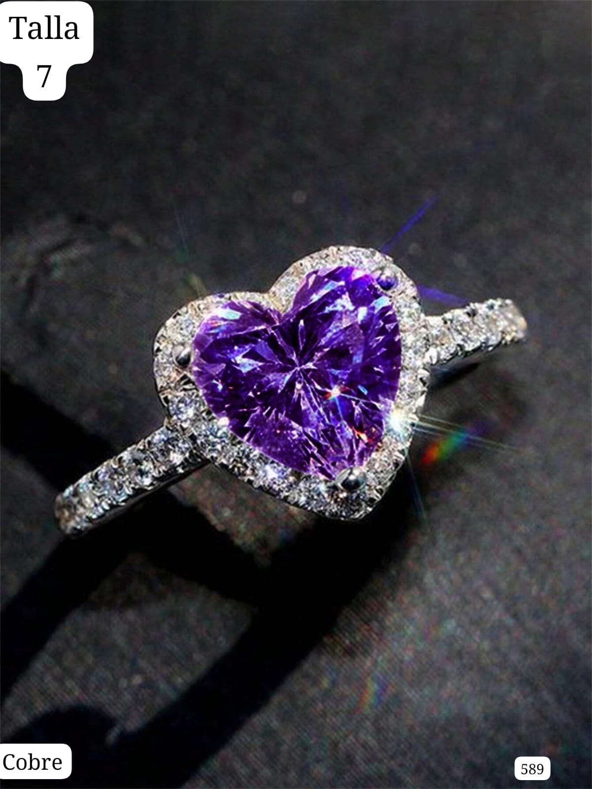ANILLO DE COBRE CON CORAZÒN MORADO TALLA 7