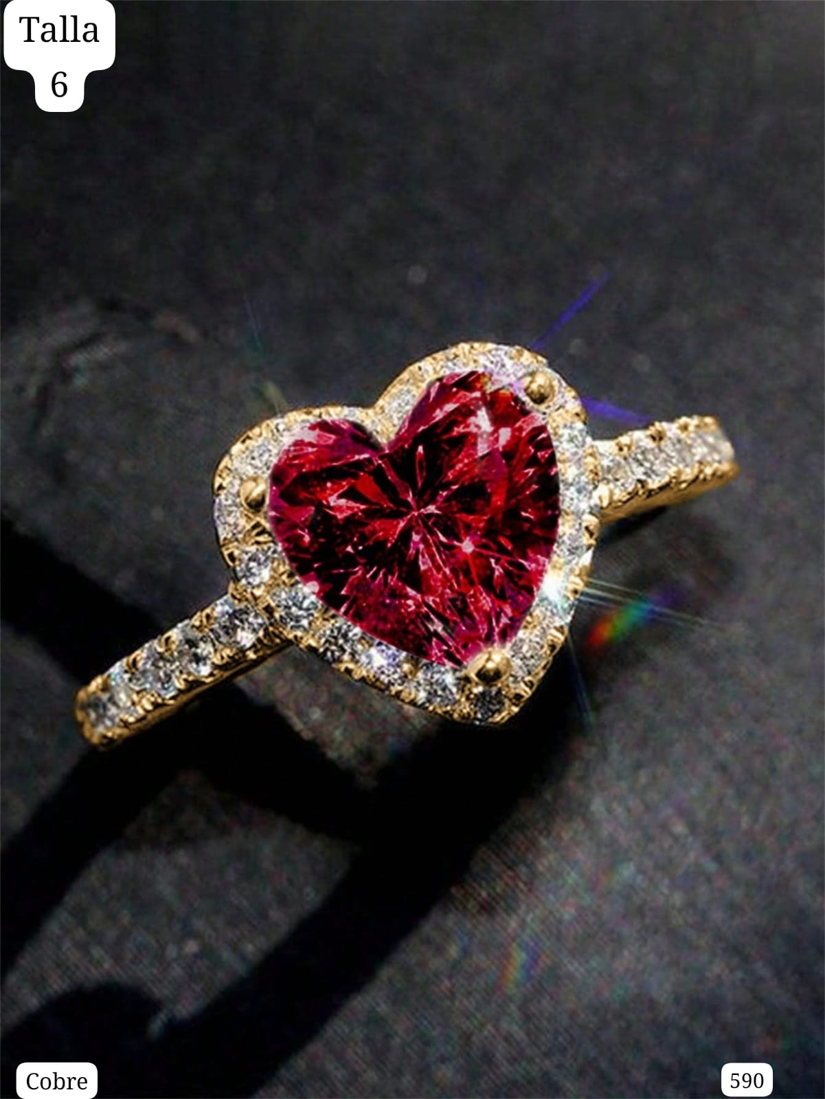 ANILLO DE COBRE CON CORAZÒN ROJO TALLA 6