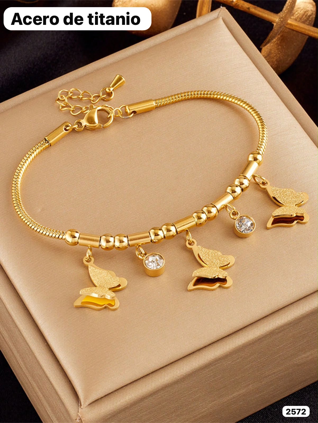 PULSERA CON DIJEN DE MARIPOSADE ACERO