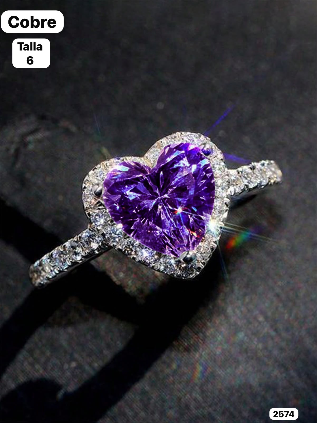 ANILLO DE COBRE CON CORAZÒN MORADO TALLA 6