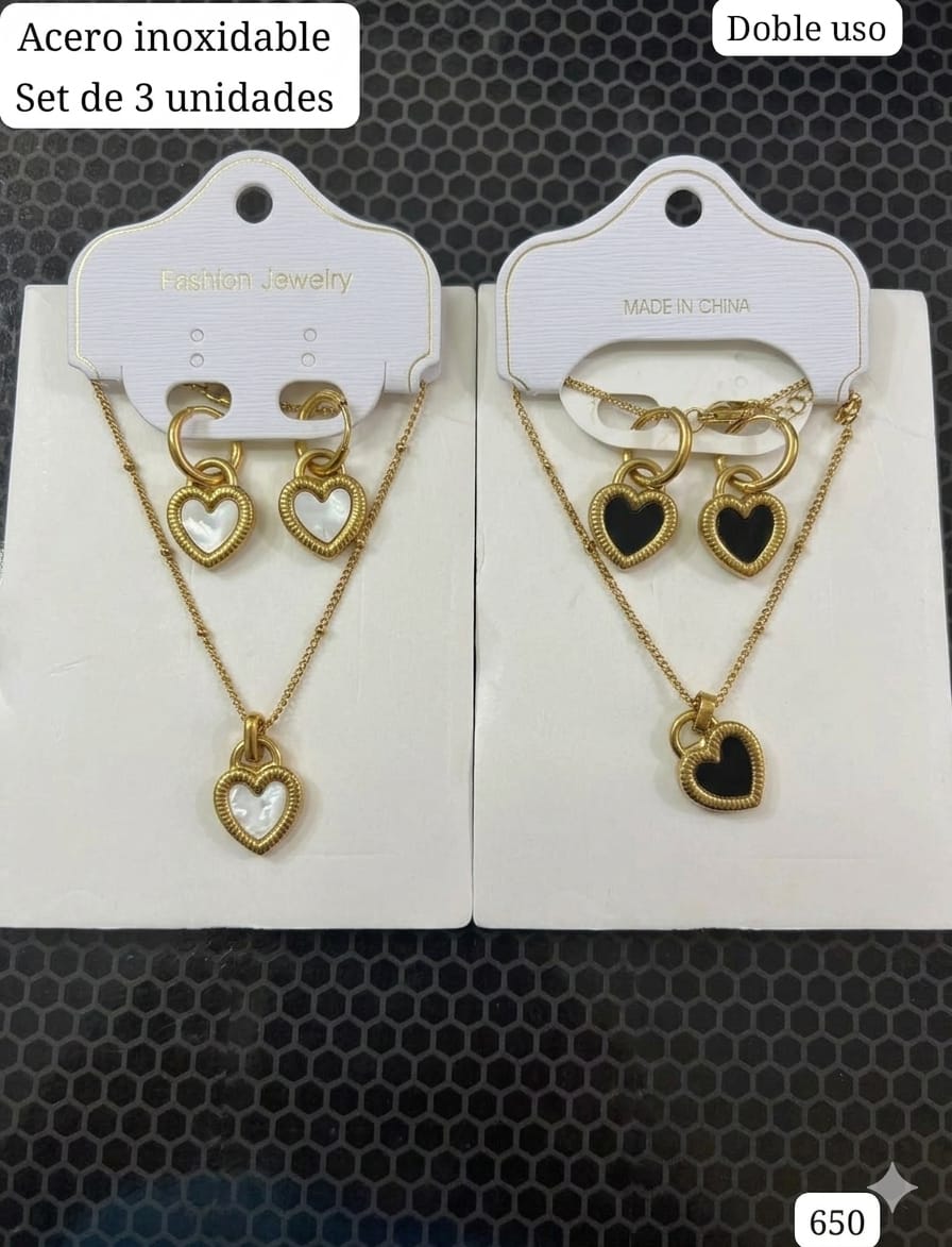 SET DE CADENA + ARETES DE CORAZÓN DOBLE USO