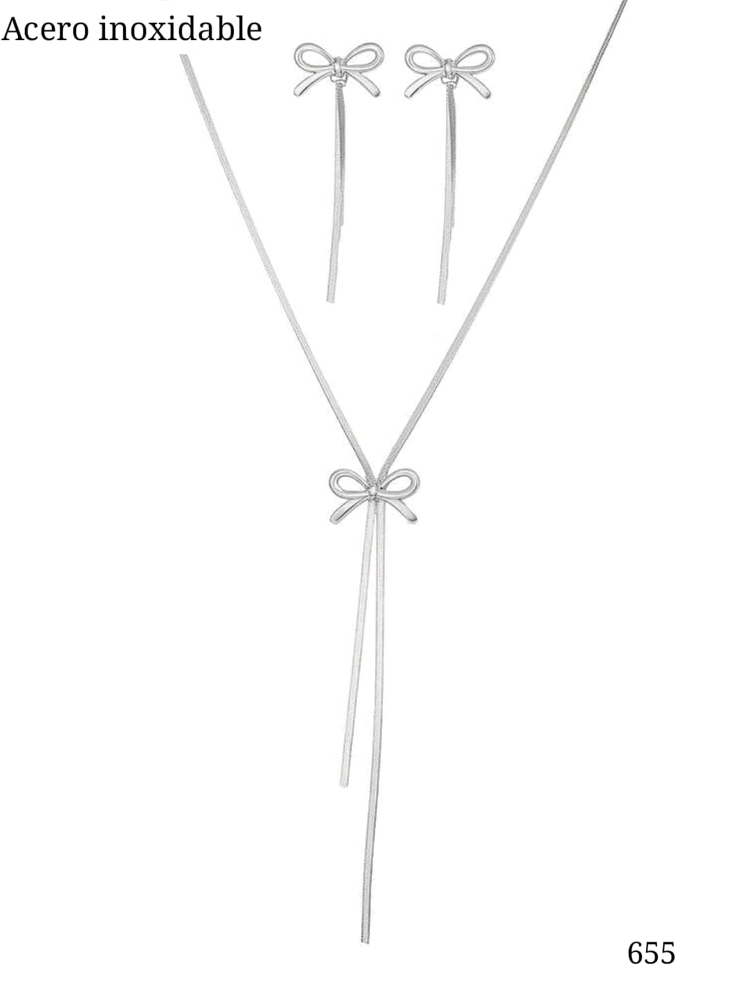 SET DE CADENA Y ARETES PLATEADOS DE MUJER