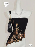 BLUSA ESTILO TOP NEGRO CON DORADO DE MUJER