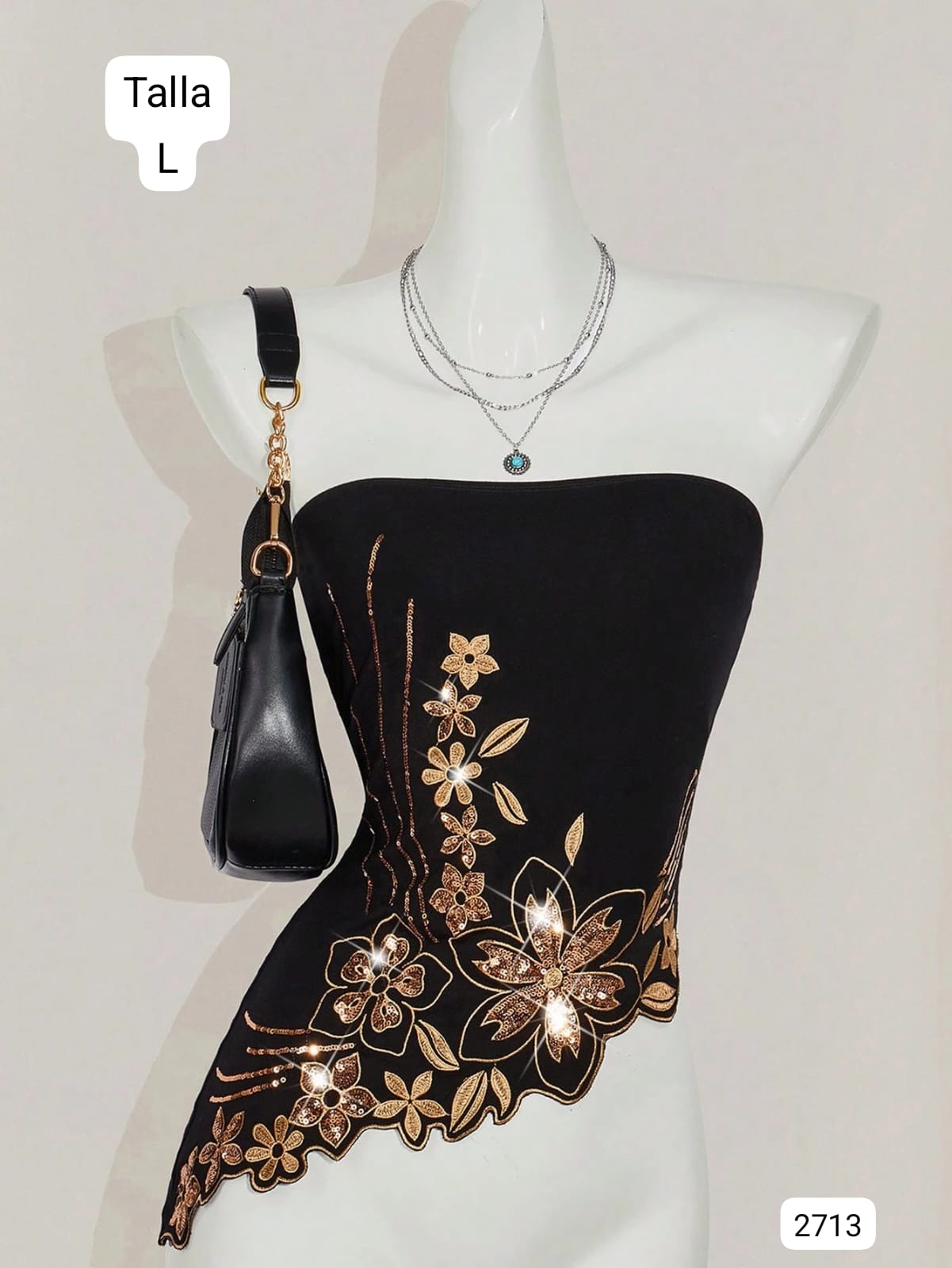 BLUSA ESTILO TOP NEGRO CON DORADO DE MUJER