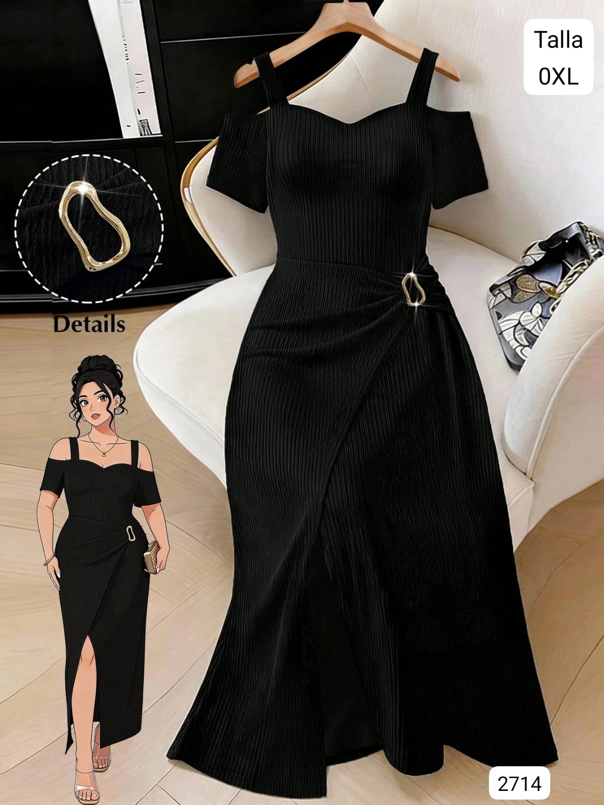 VESTIDO LARGO NEGRO DE MUJER