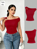 BLUSA ROJO VINO DE UNA MANGA CAIDA