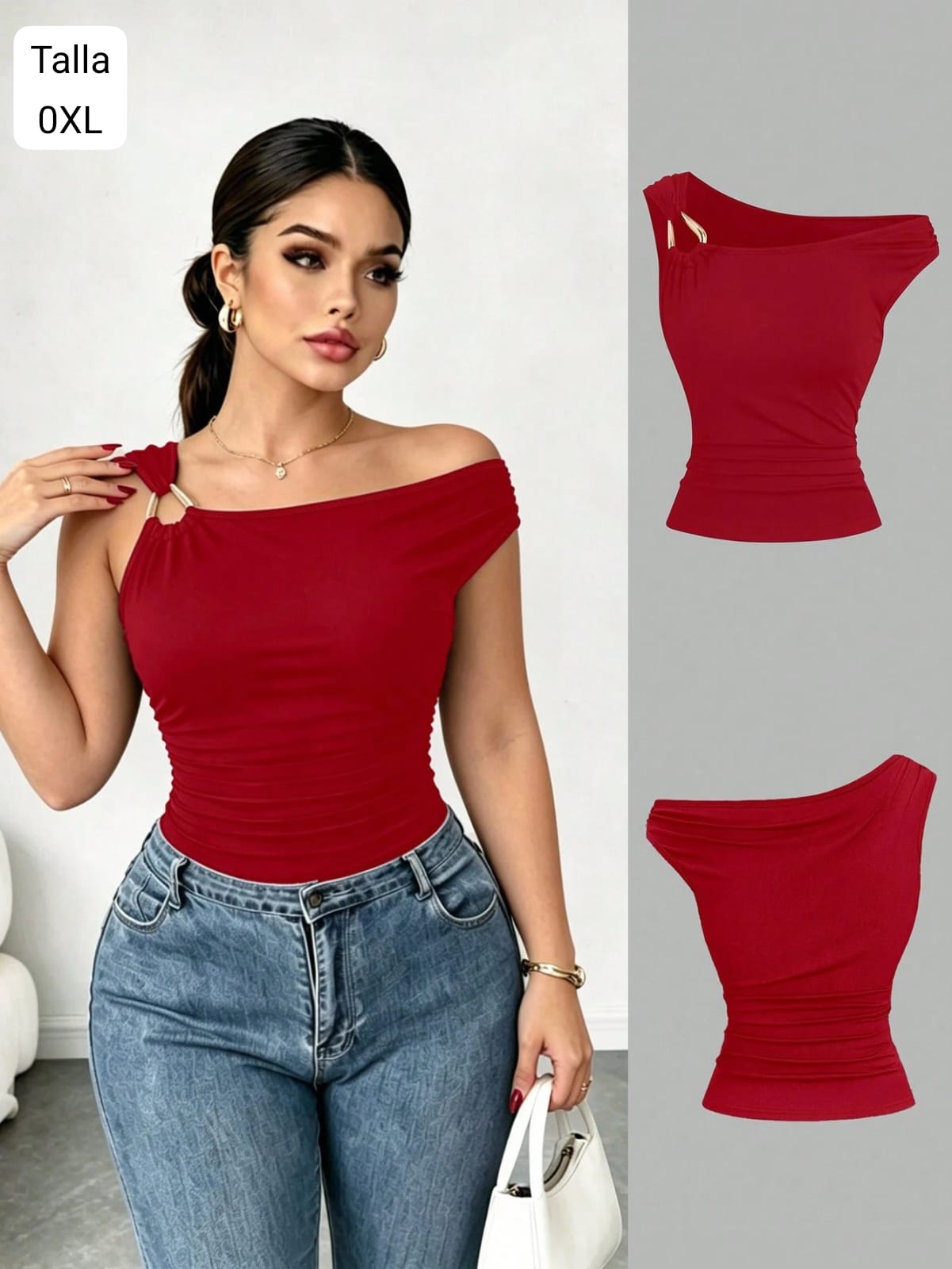 BLUSA ROJO VINO DE UNA MANGA CAIDA