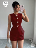 CONJUNTO ROJO VINO DE SHORT Y CAMISA DE BOTONES