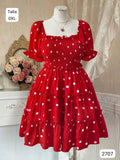 VESTIDO ROJO DE LUNARES BLANCOS DE DAMA